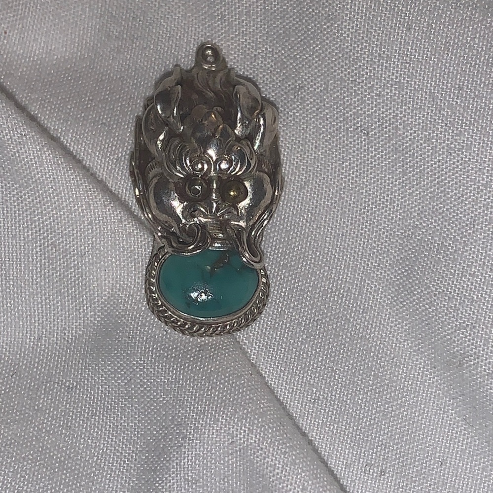 Sterling Silver Dragon Pendant with Turquoise Accent